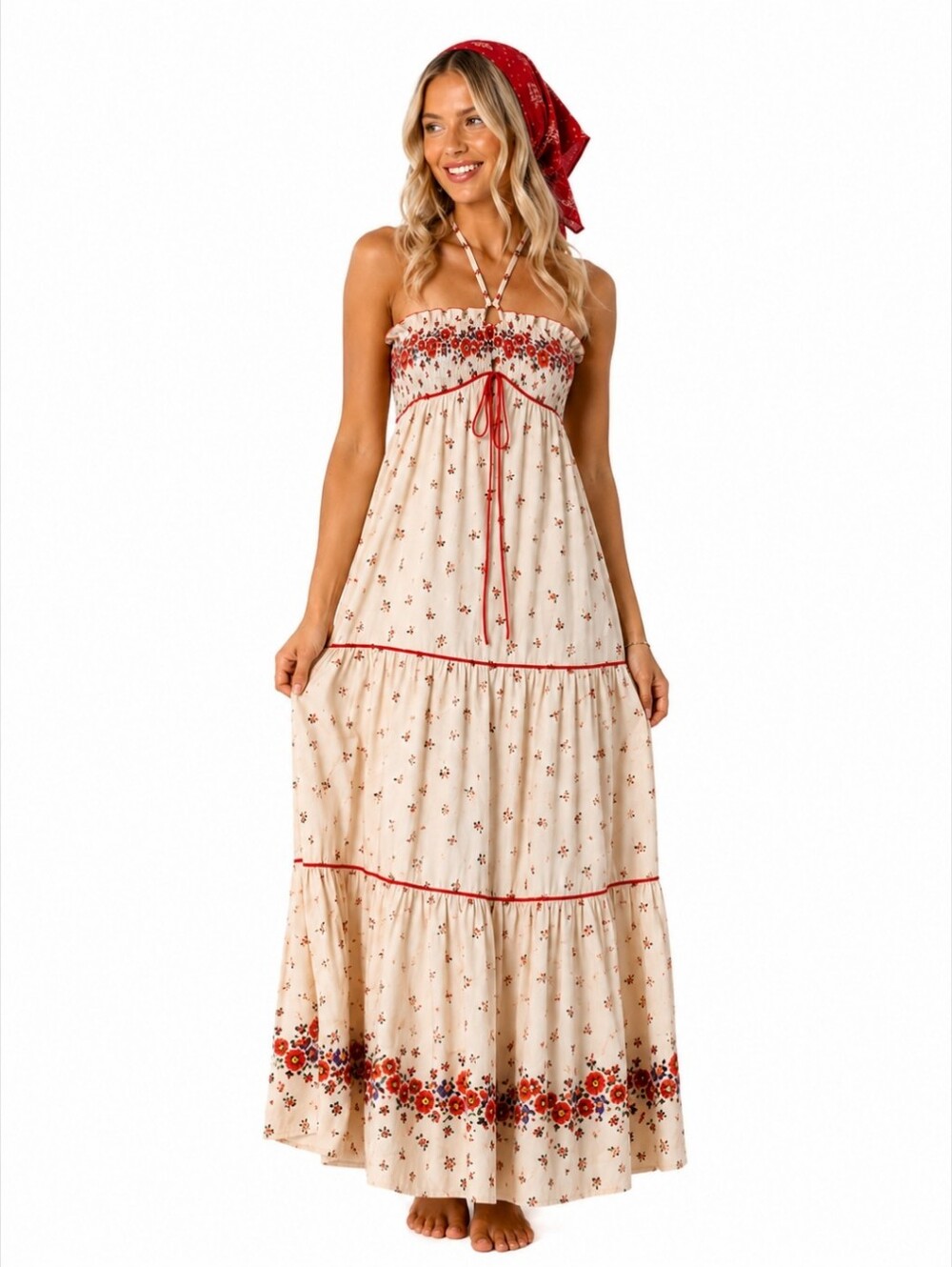 Vintage Jody T California Floral Maxi Dress Boho Smocked Cottagecore Prairie 9